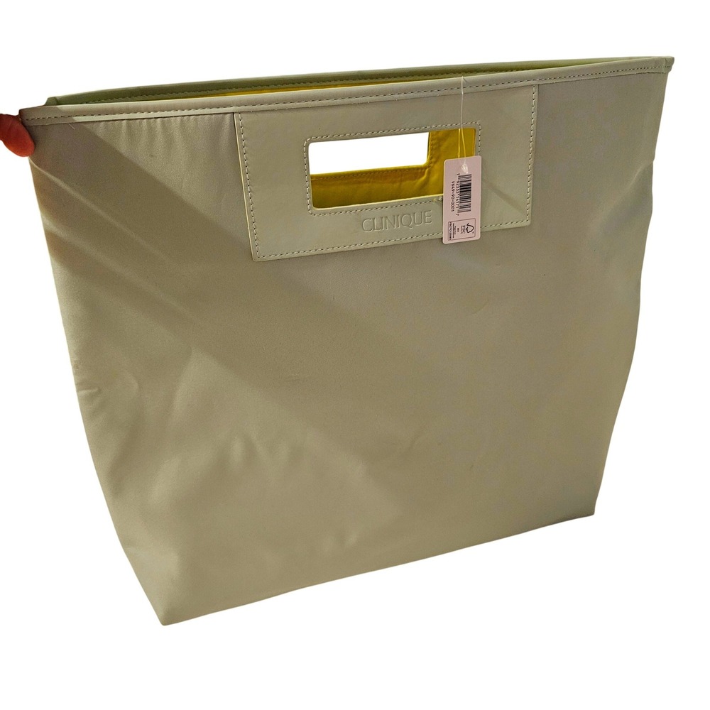 Clinique Light Green Patent Leather Tote Bag with Yellow Interior